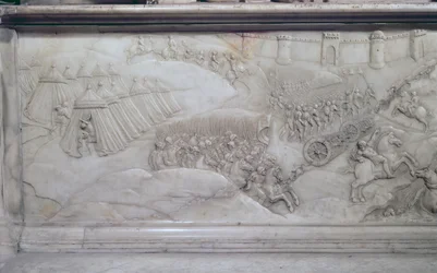 A Batalha de Agnadello, 14 de maio de 1509, detalhe do túmulo de Luís XII e Ana da Bretanha, 1515 (mármore)